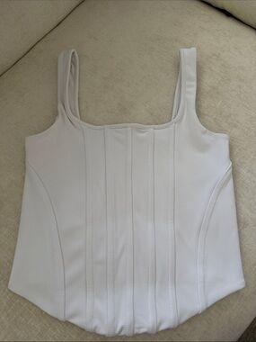 Express Body Contour White Corset-Style Square Neck Tank Top